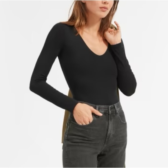 Everlane Long Sleeve V Neck Bodysuit Black - Picture 1 of 6